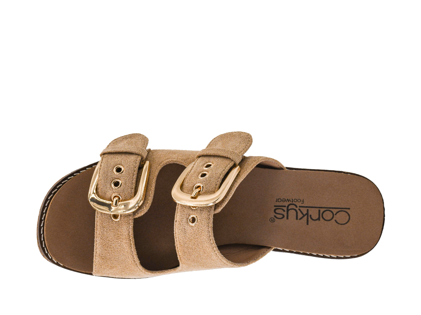 Double Dare Wedge Sandal in Sand Faux Suede