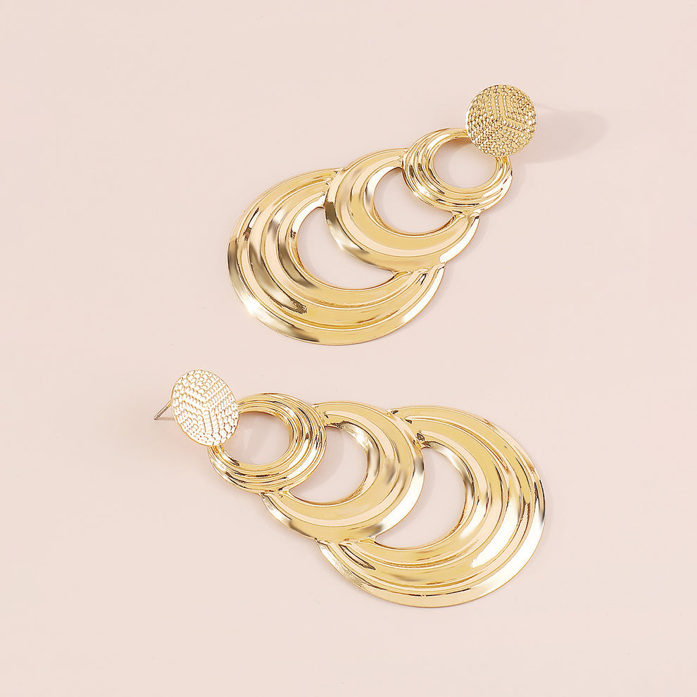 Layered Round Metal Drop Earrings