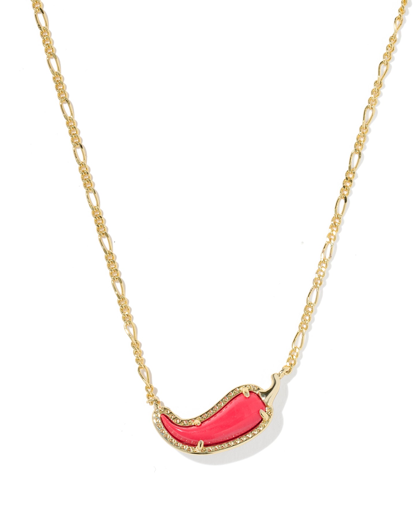 Chili Pepper Short Pendant Necklace Gold Red Vermillion Magnesite