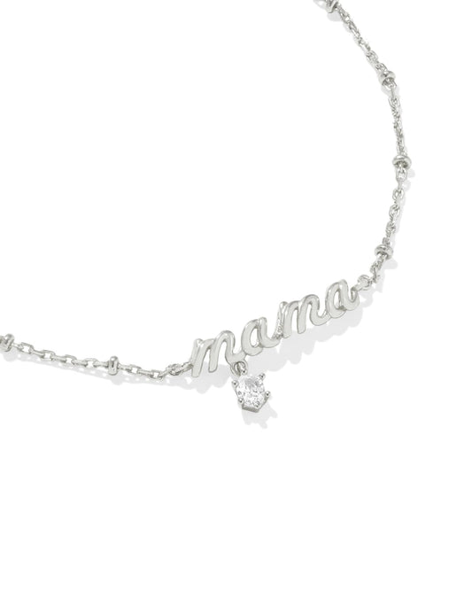 Mama Silver Crystal Delicate Chain Bracelet
