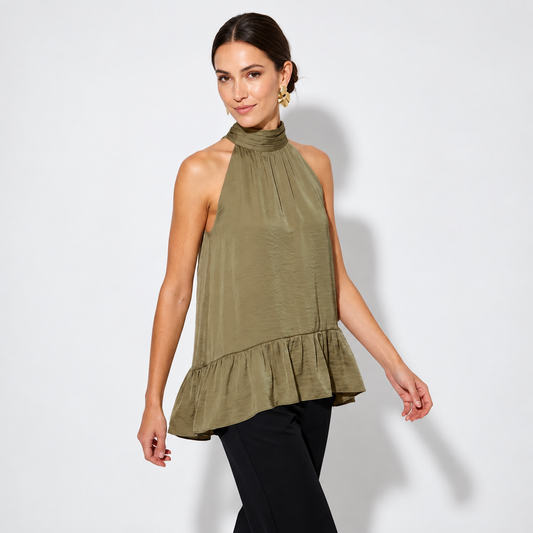 Mock Neck Hi-low Ruffle Hem Top