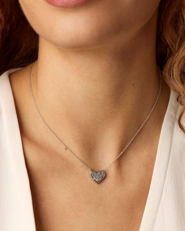 Ari Heart Silver Pendant Necklace in Platinum Drusy