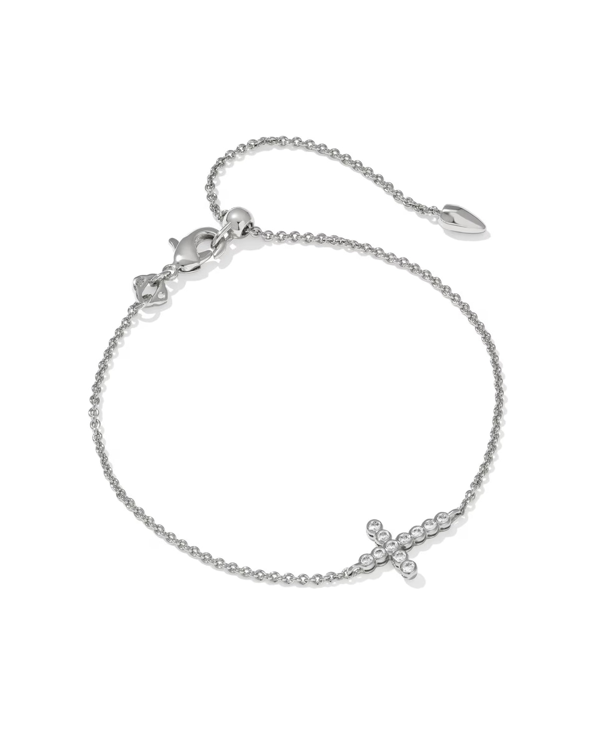 Cross Crystal Delicate Chain Bracelet in Silver White CZ
