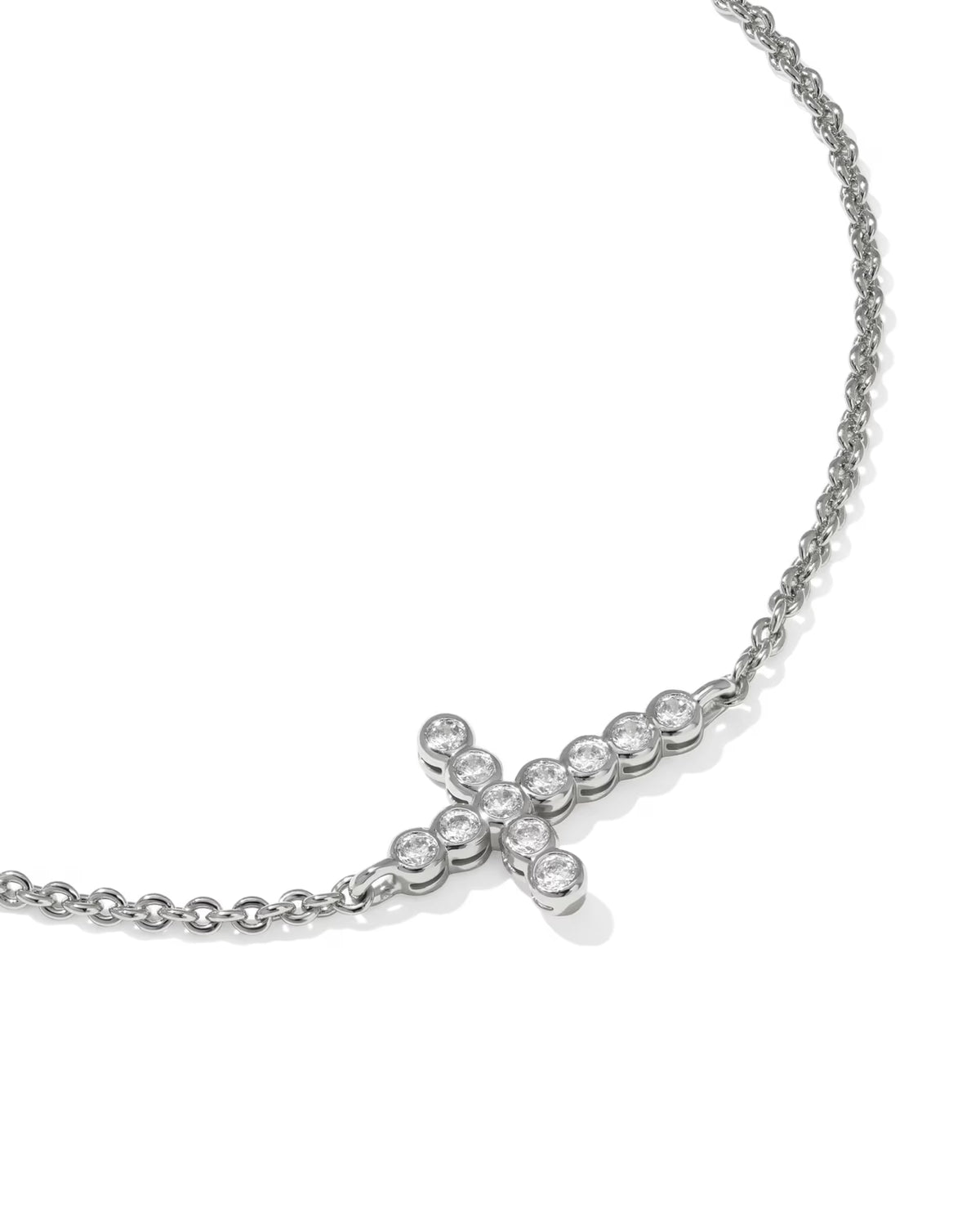 Cross Crystal Delicate Chain Bracelet in Silver White CZ