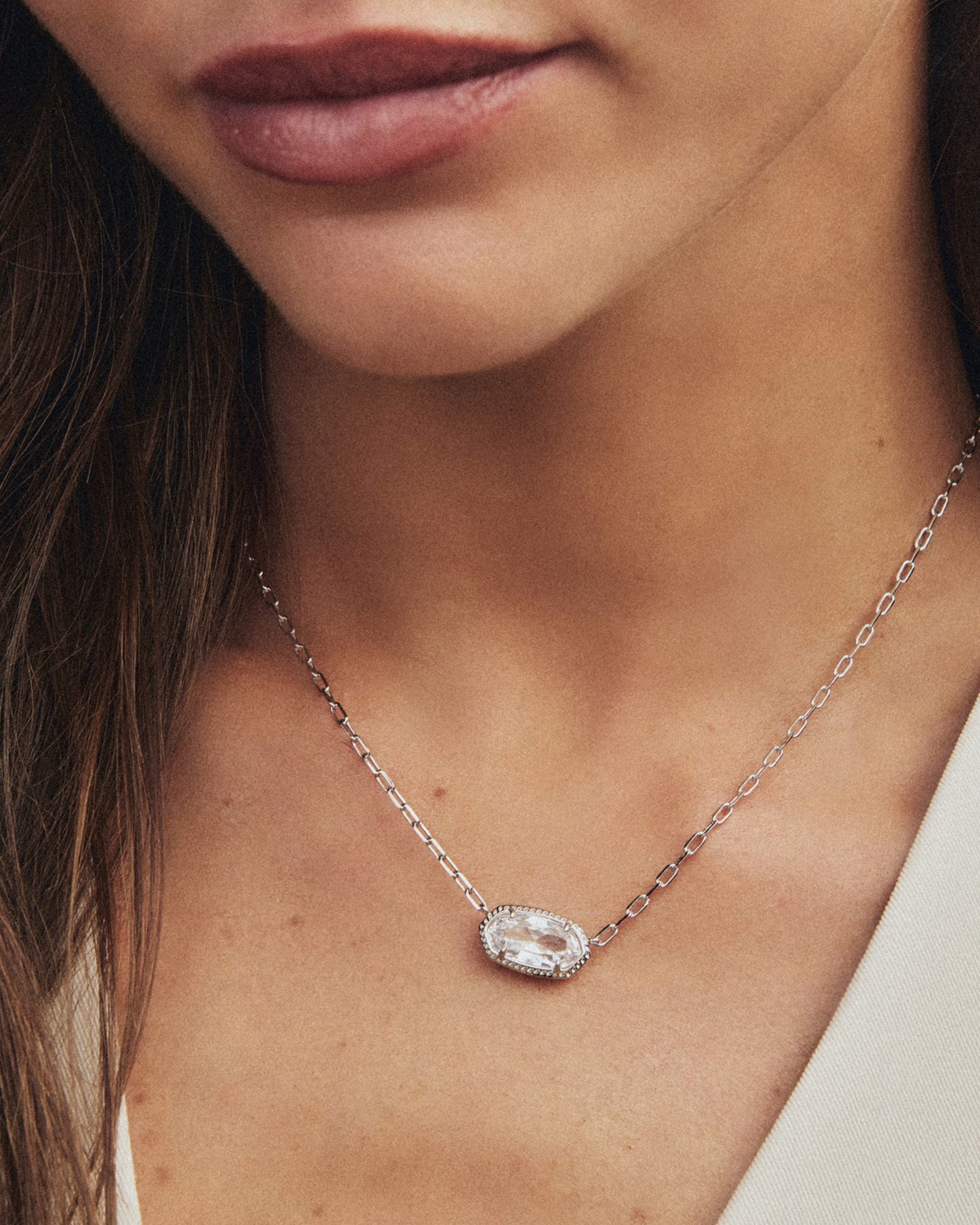 Elisa Luxe Silver Short Pendant Necklace in White CZ