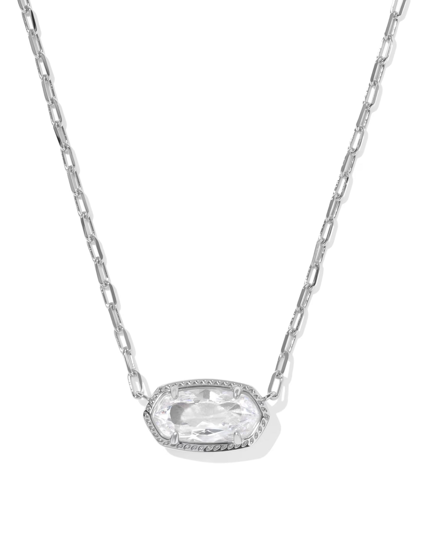 Elisa Luxe Silver Short Pendant Necklace in White CZ