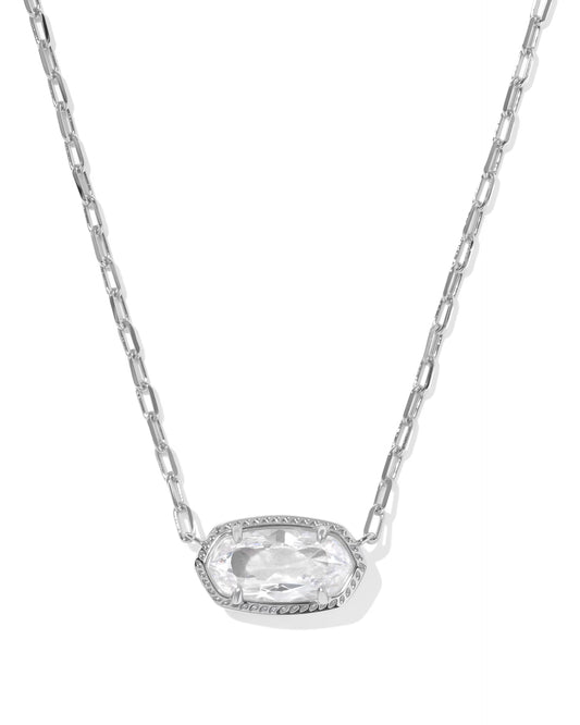 Elisa Luxe Silver Short Pendant Necklace in White CZ