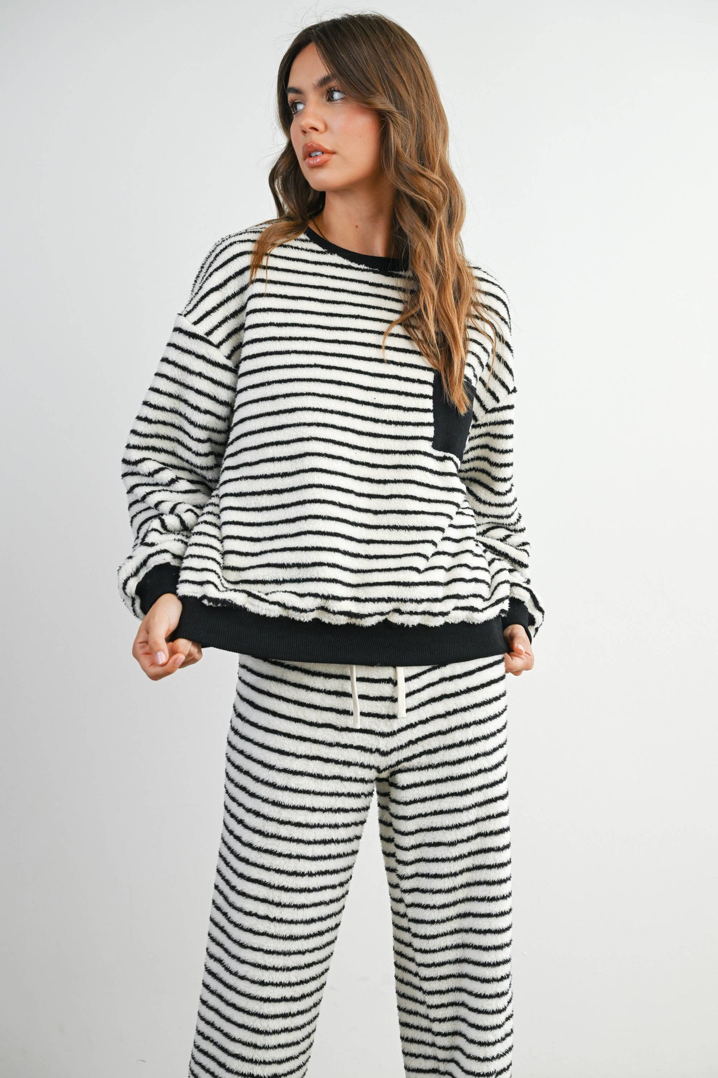 Striped Oversized Crewneck Long Sleeve Sweater and Pant Set