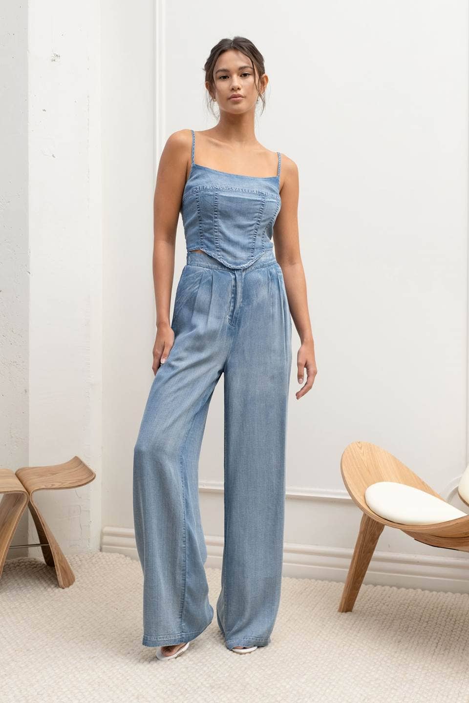 Washed Chambray Crop Corset Top