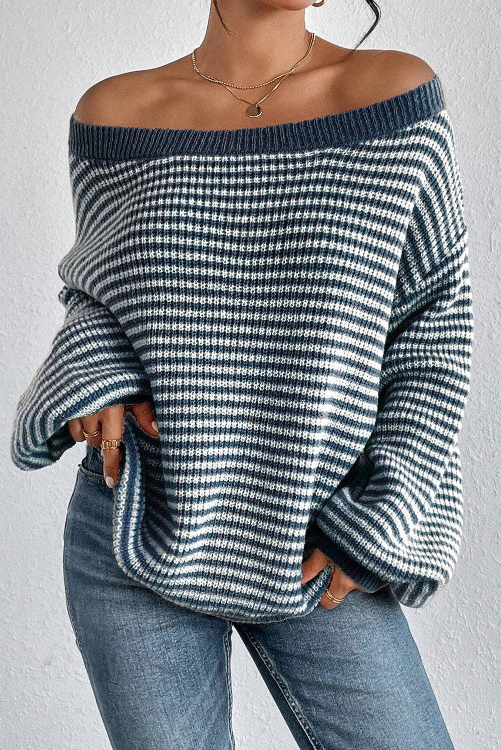 Stripe Lantern Sleeve Sweater