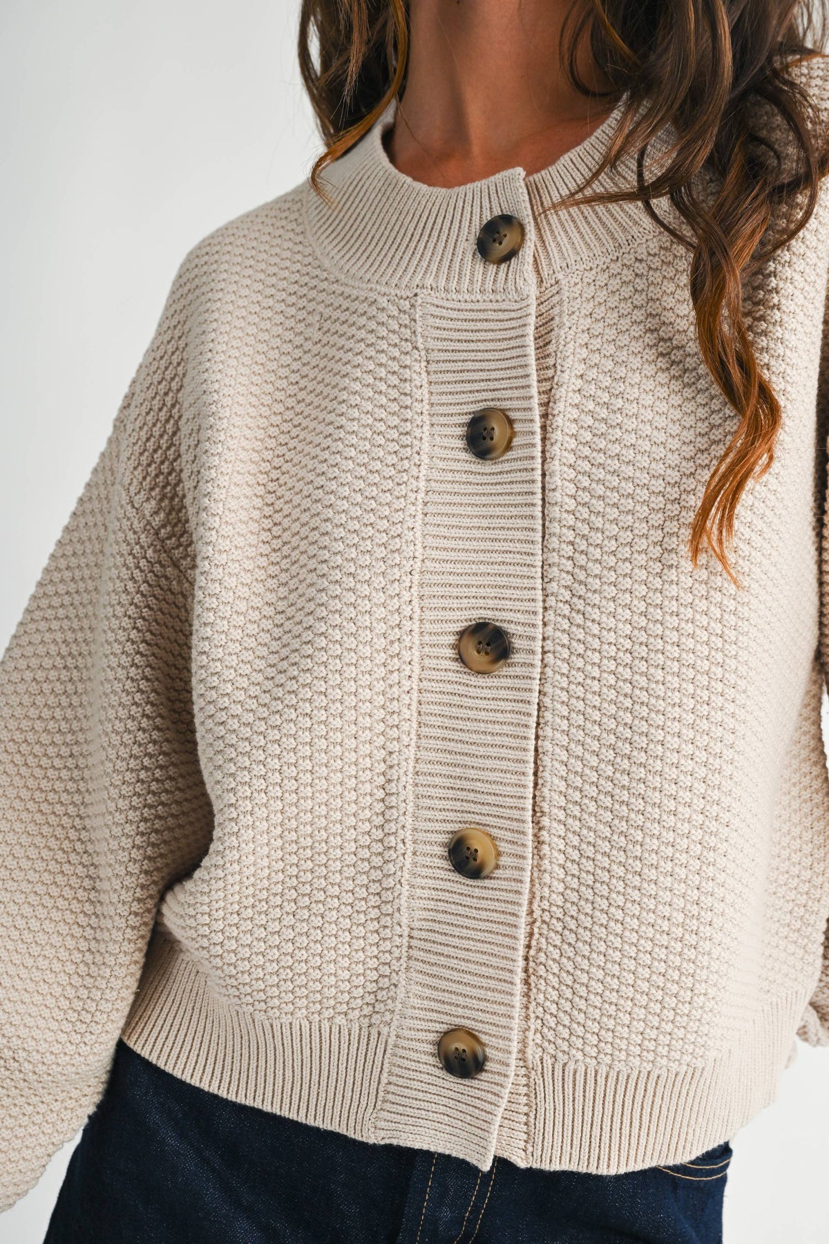 Textured Knit Statement Button Cardigan