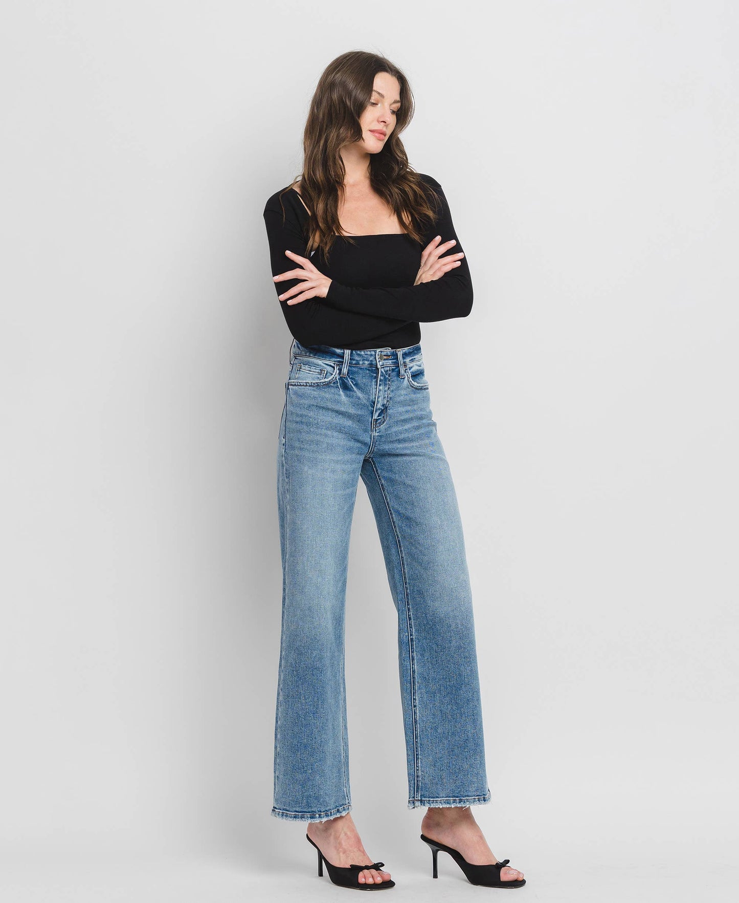 High Rise Medium Wash Full-Length Wide Leg Jeans