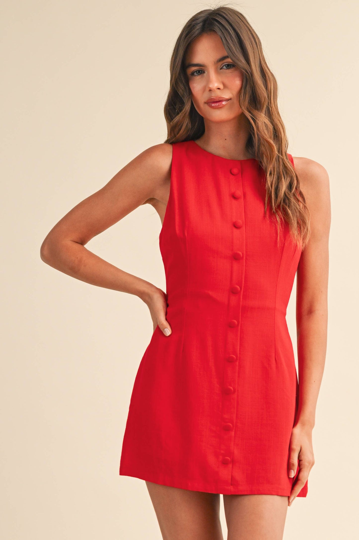 Red Linen Mini Dress