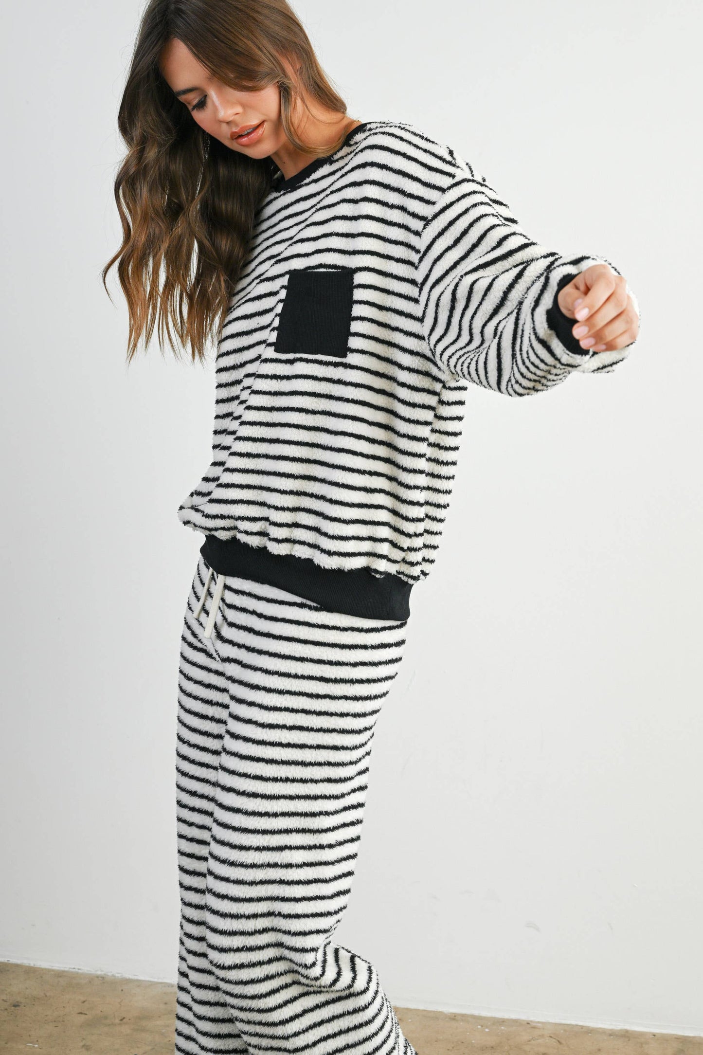 Striped Oversized Crewneck Long Sleeve Sweater and Pant Set