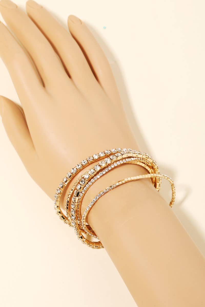 Five Row Rhinestone Stackable Bracelet Set