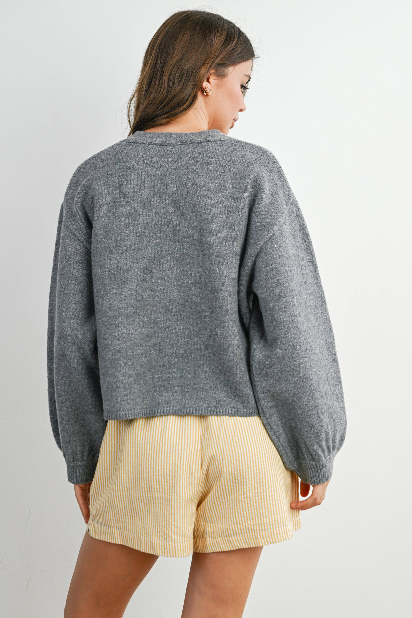 V-Neck Cuff Button-Up Long Sleeve Top