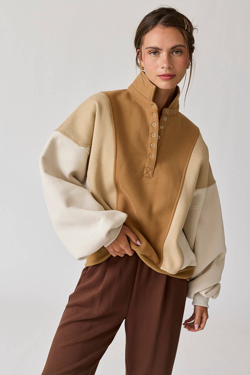 Emma Regular Length Oversized Washed Colorblock Sweater