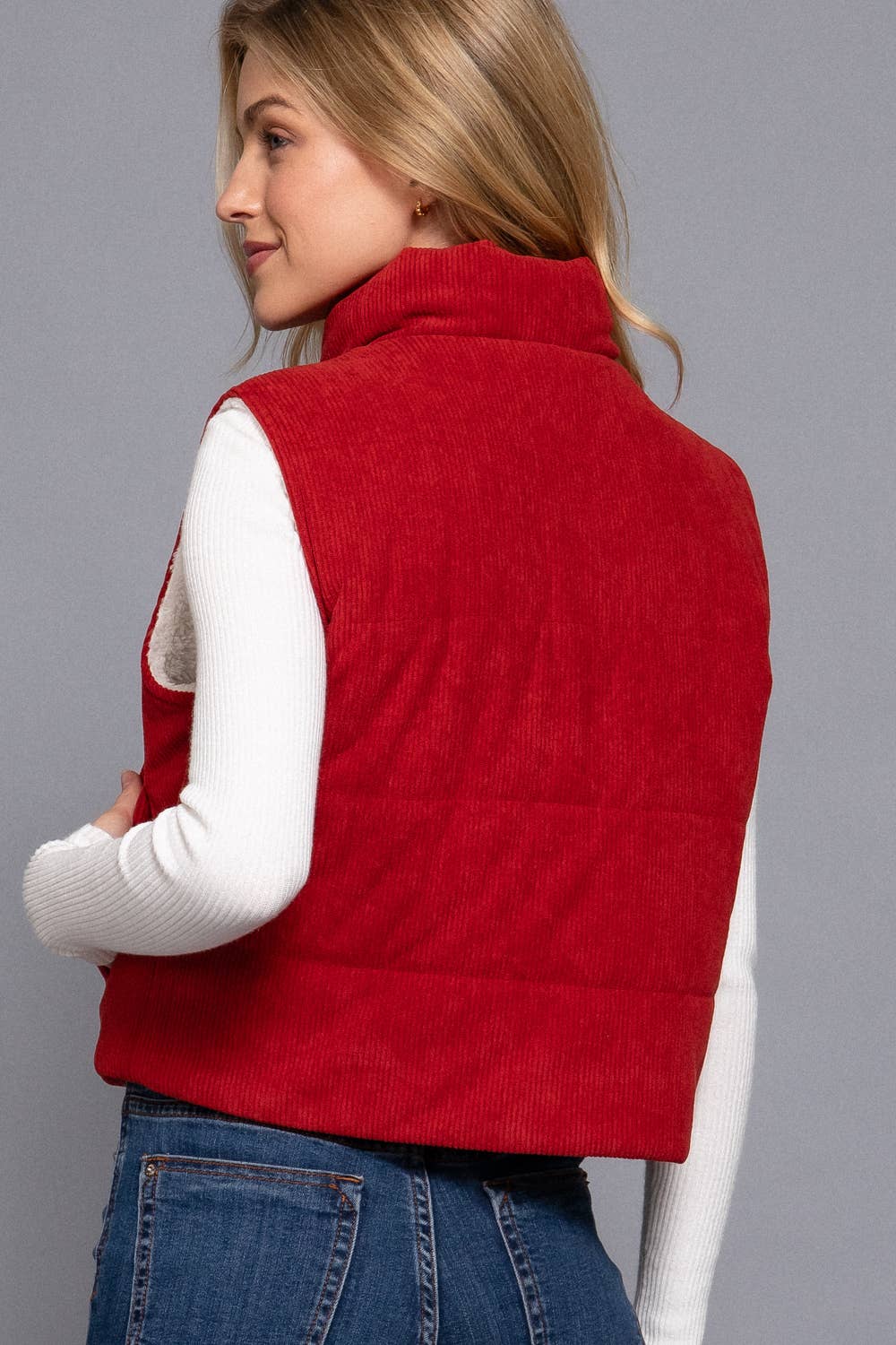 Inner Faux Fur Zip Up Corduroy Puffer Vest