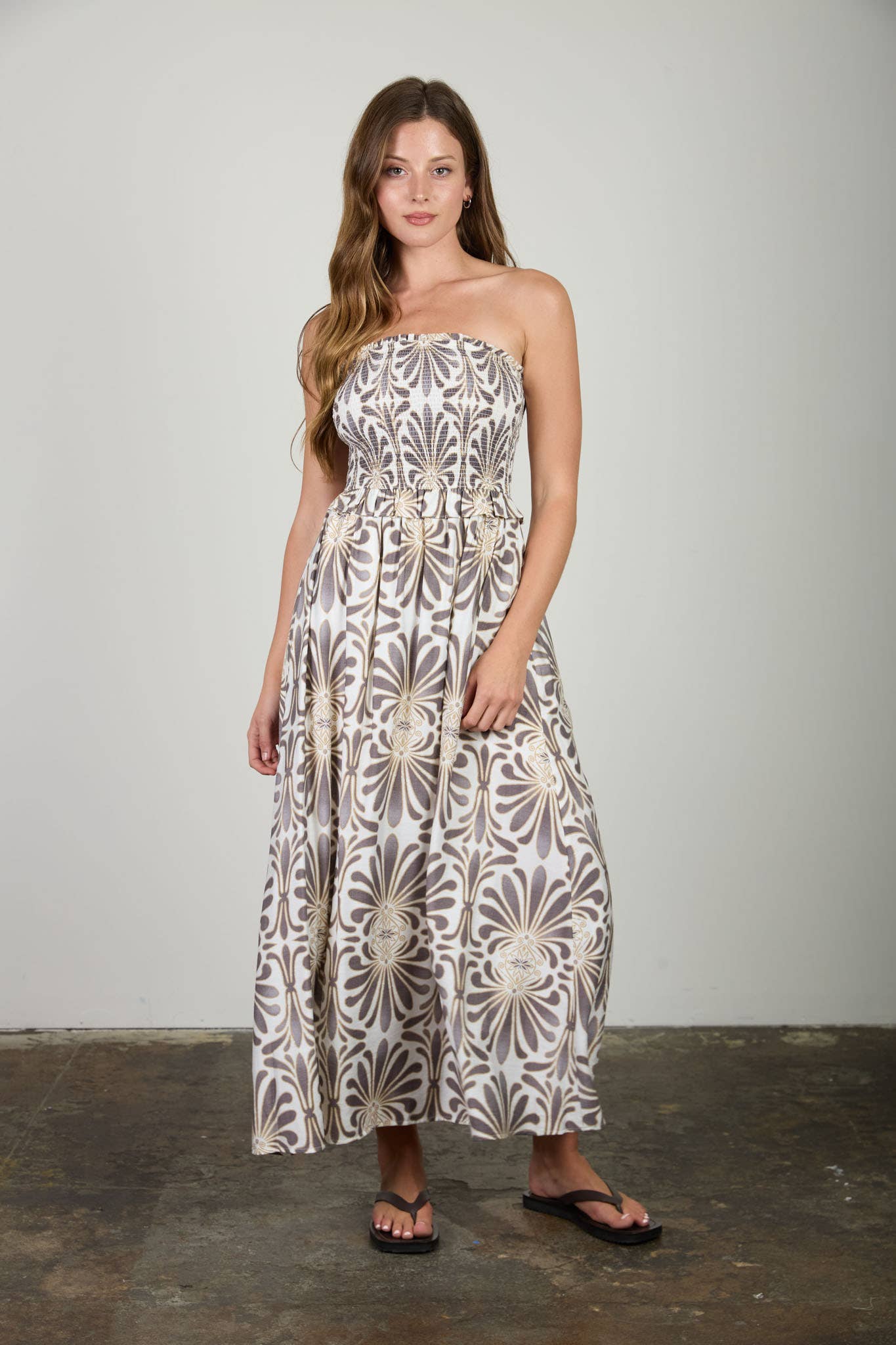 Smocked Bodice Midi Dress