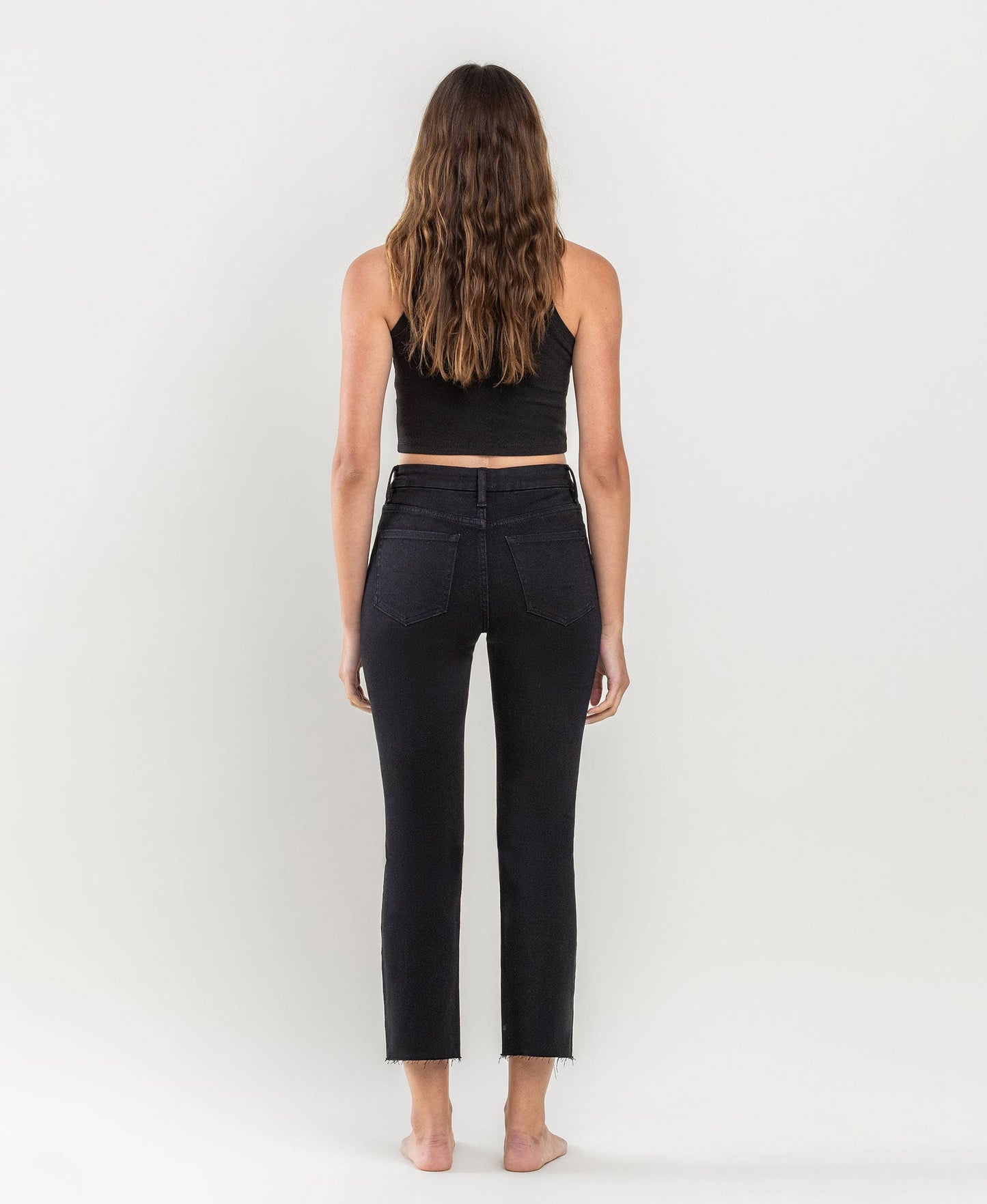 High Rise Crop Slim Straight Jeans