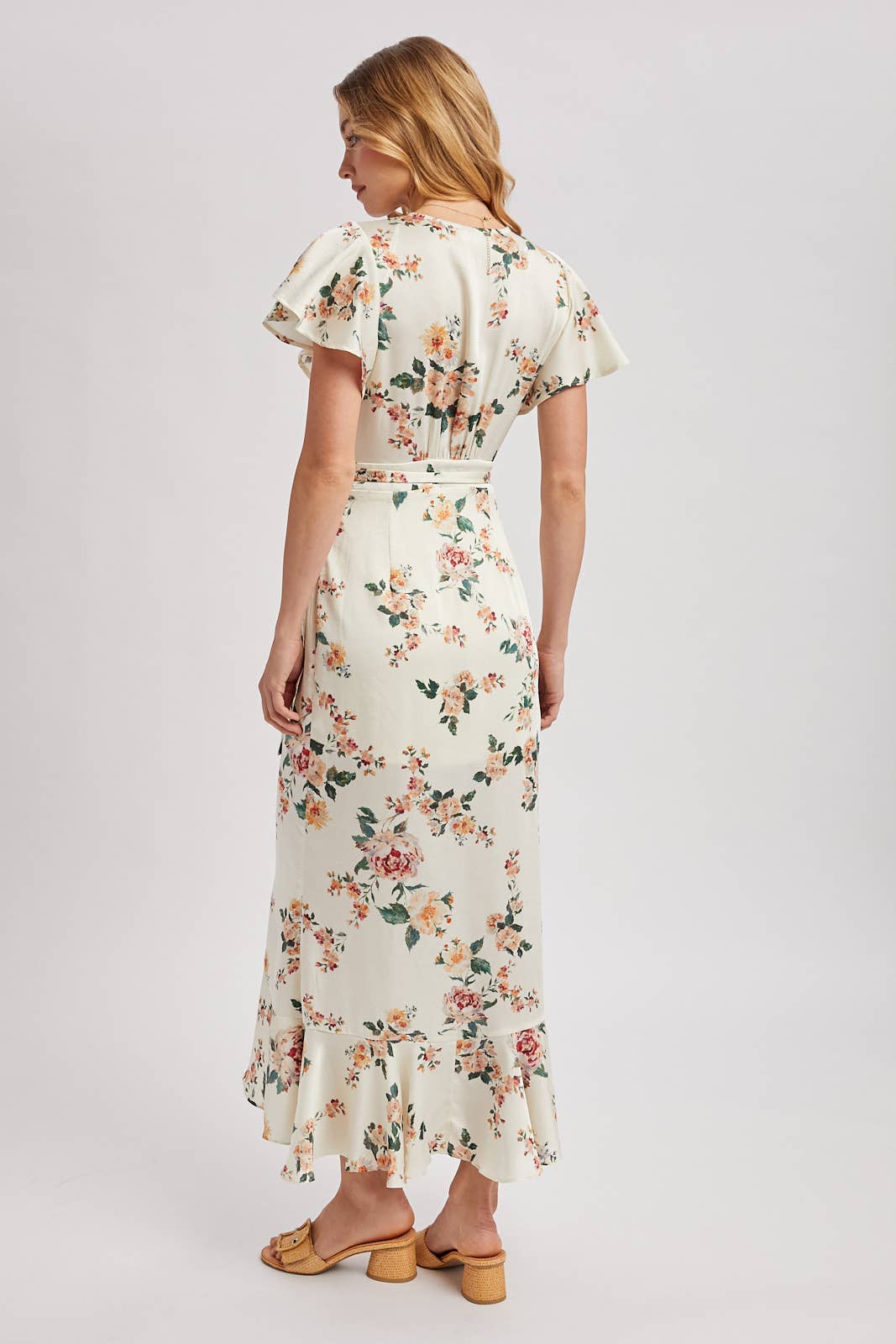 Floral Print Ruffled Wrap Maxi Dress
