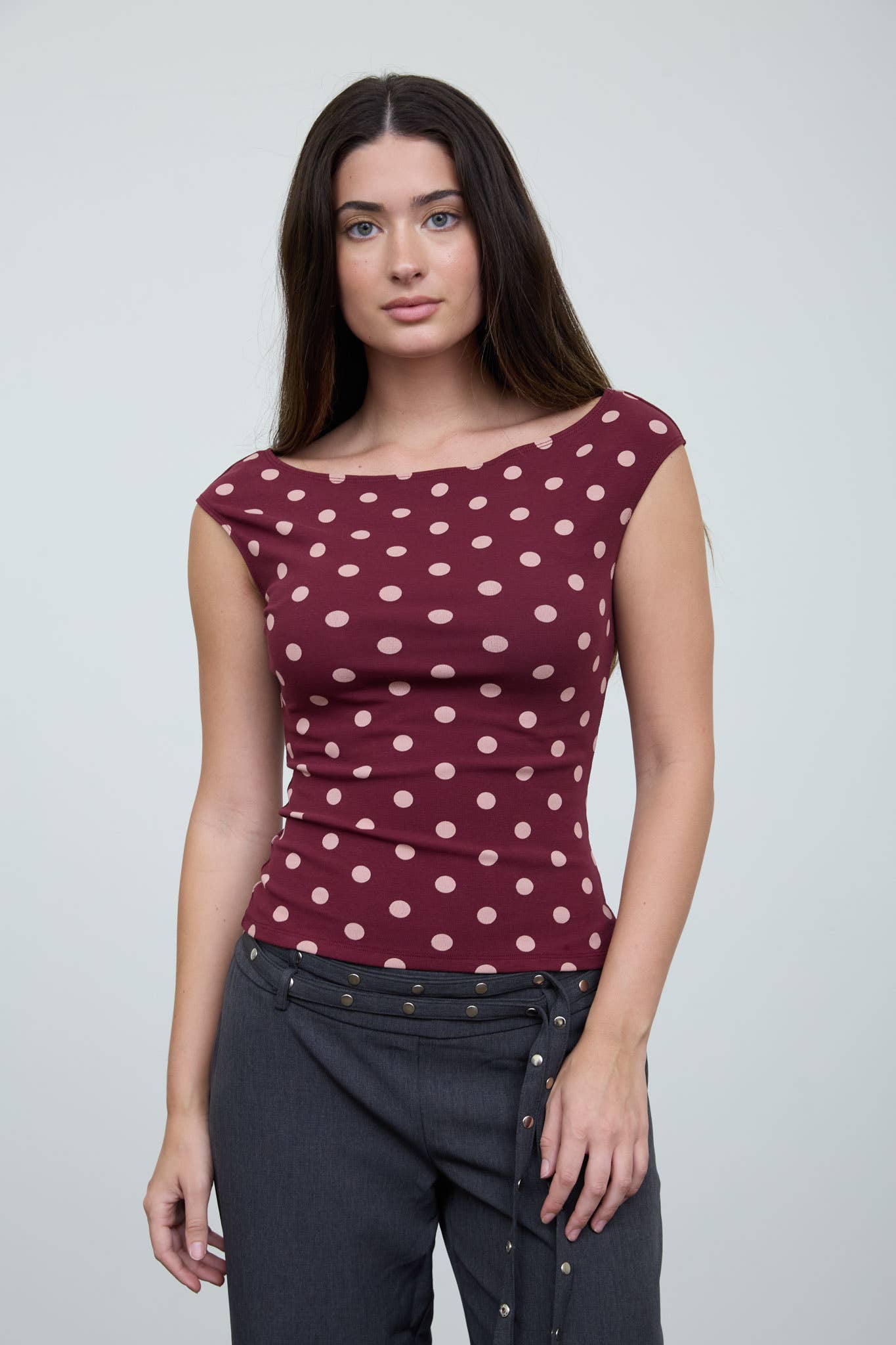 Polka Dot Boat Neck Knit Top