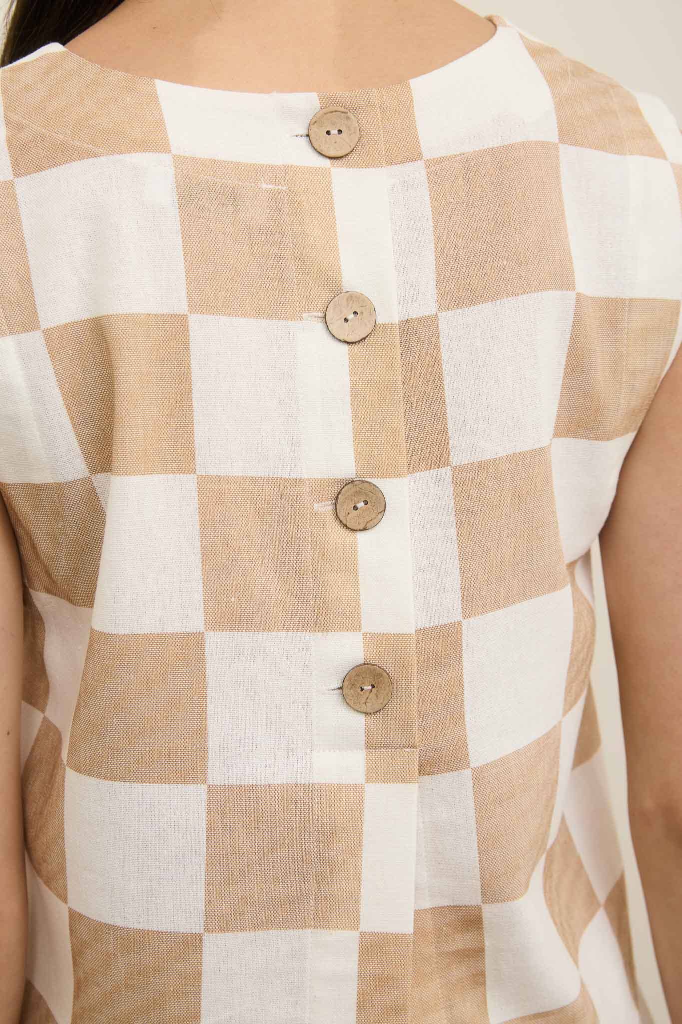 Checkered Linen Blend Cropped Top