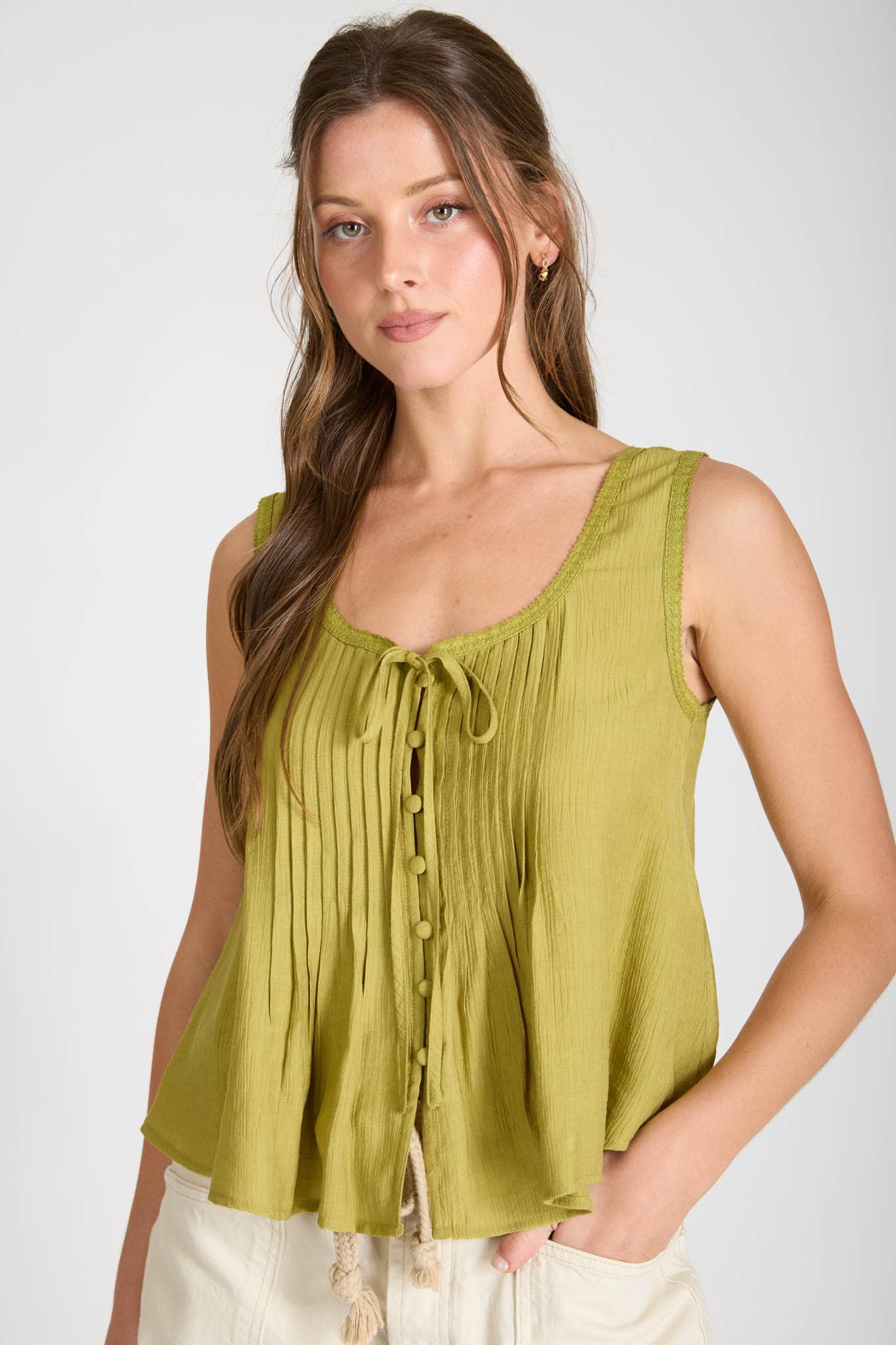Linen Blend Button Down Top