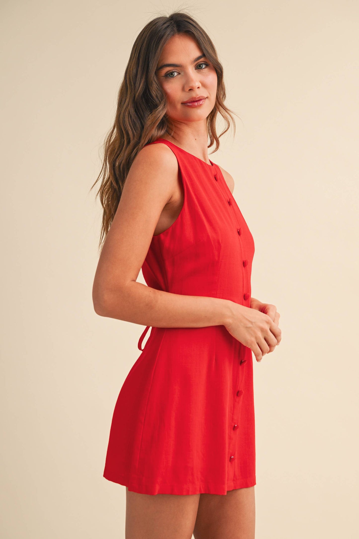 Red Linen Mini Dress