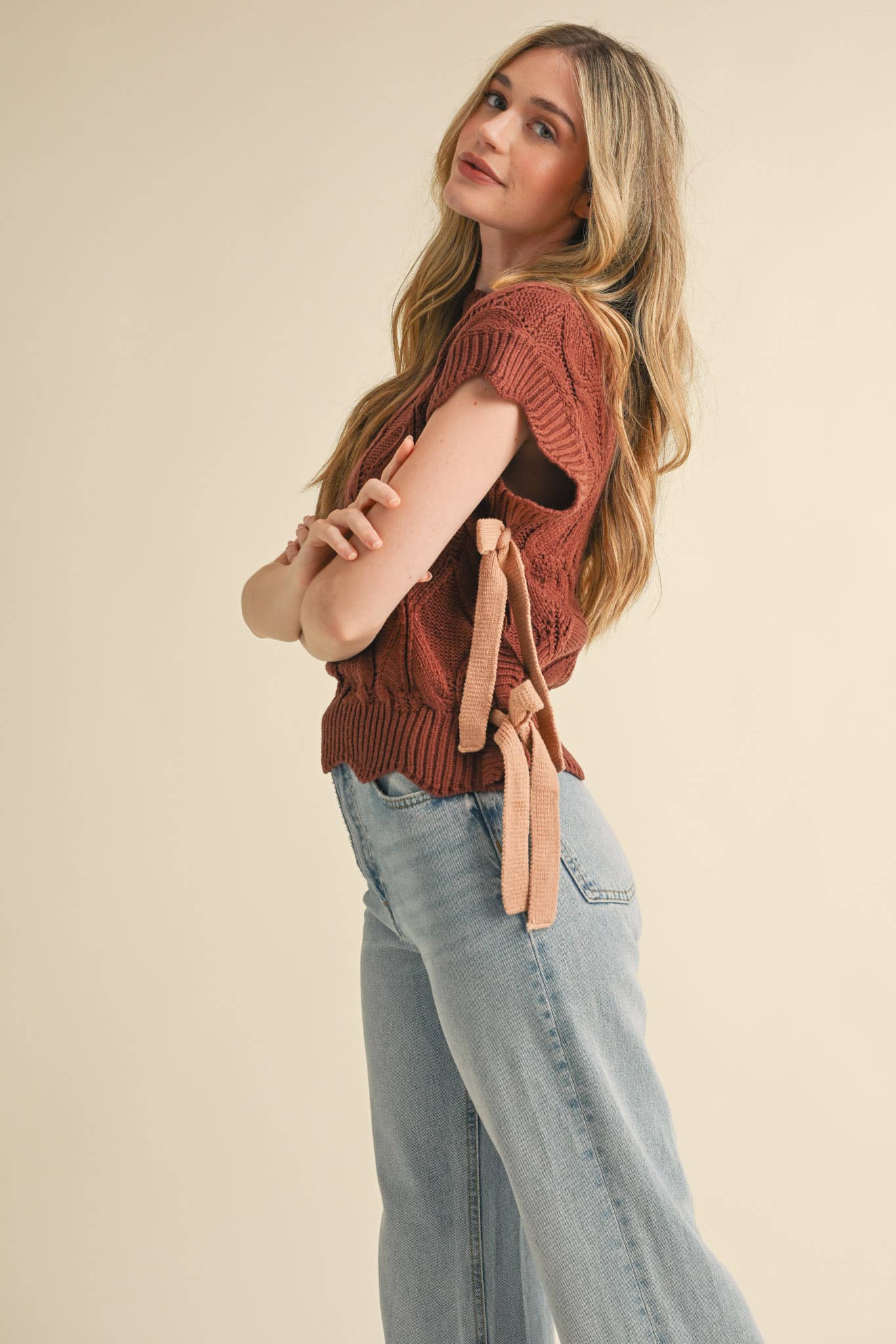 Mock Neck Cropped Sweater Vest