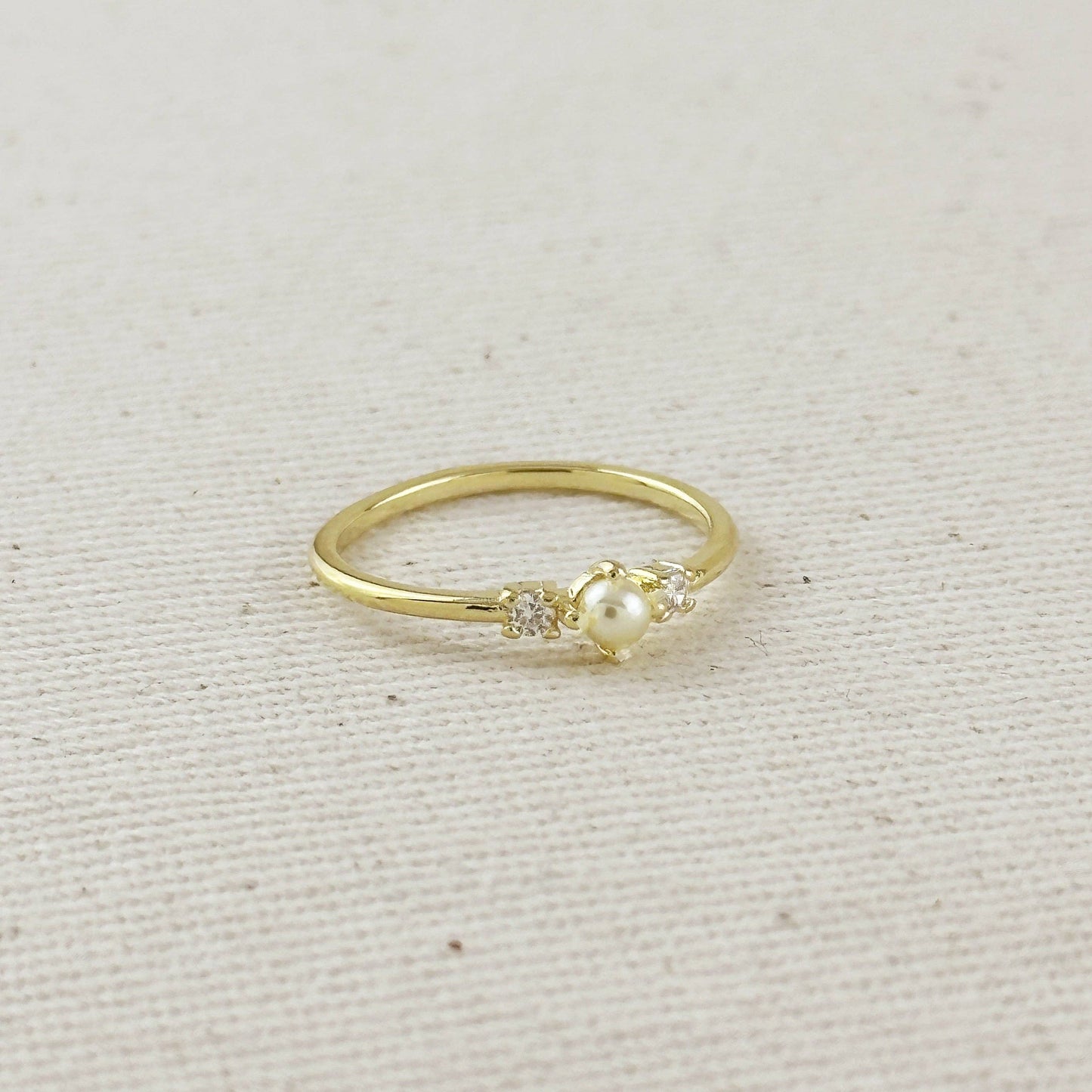 18k Gold Filled Pearl & Crystal Ring