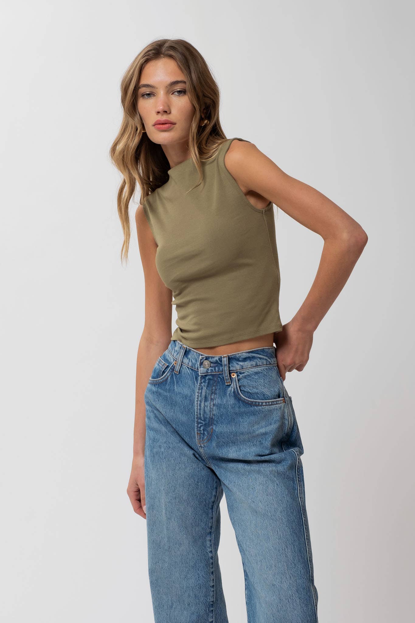 Mock Neck Sleeveless Top