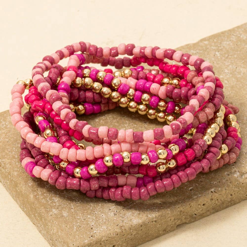 Assorted Pink Tones Seed Beaded Bracelet Set