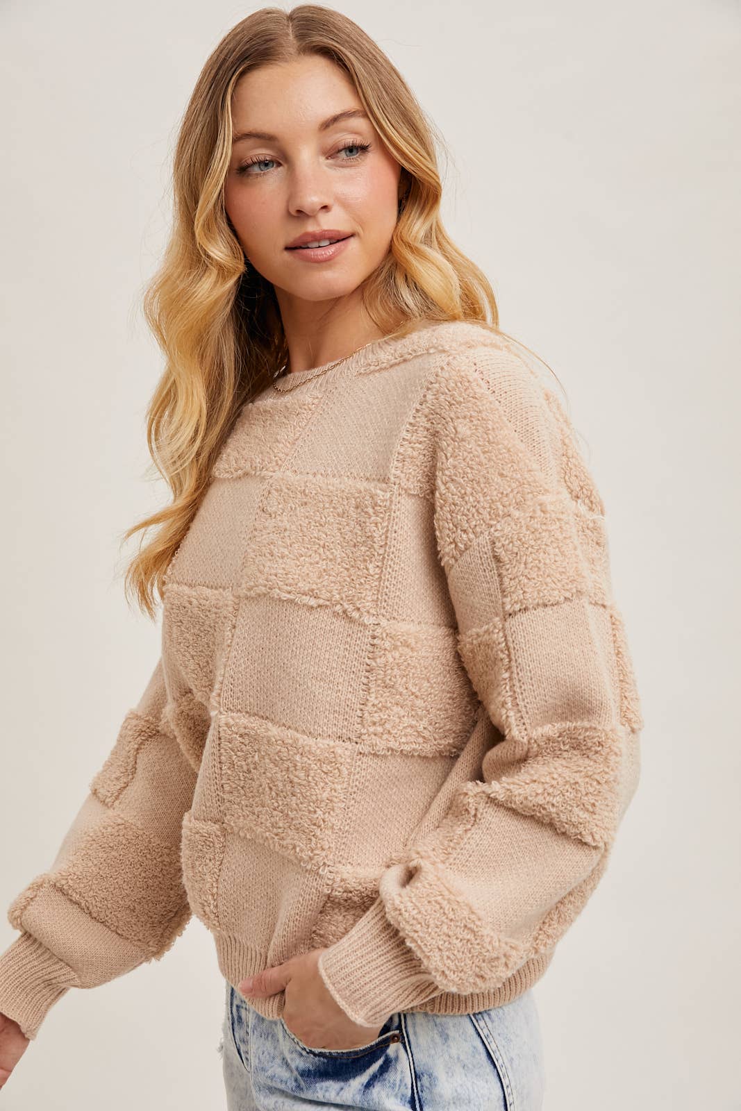 Checkered Sherpa Knit Sweater