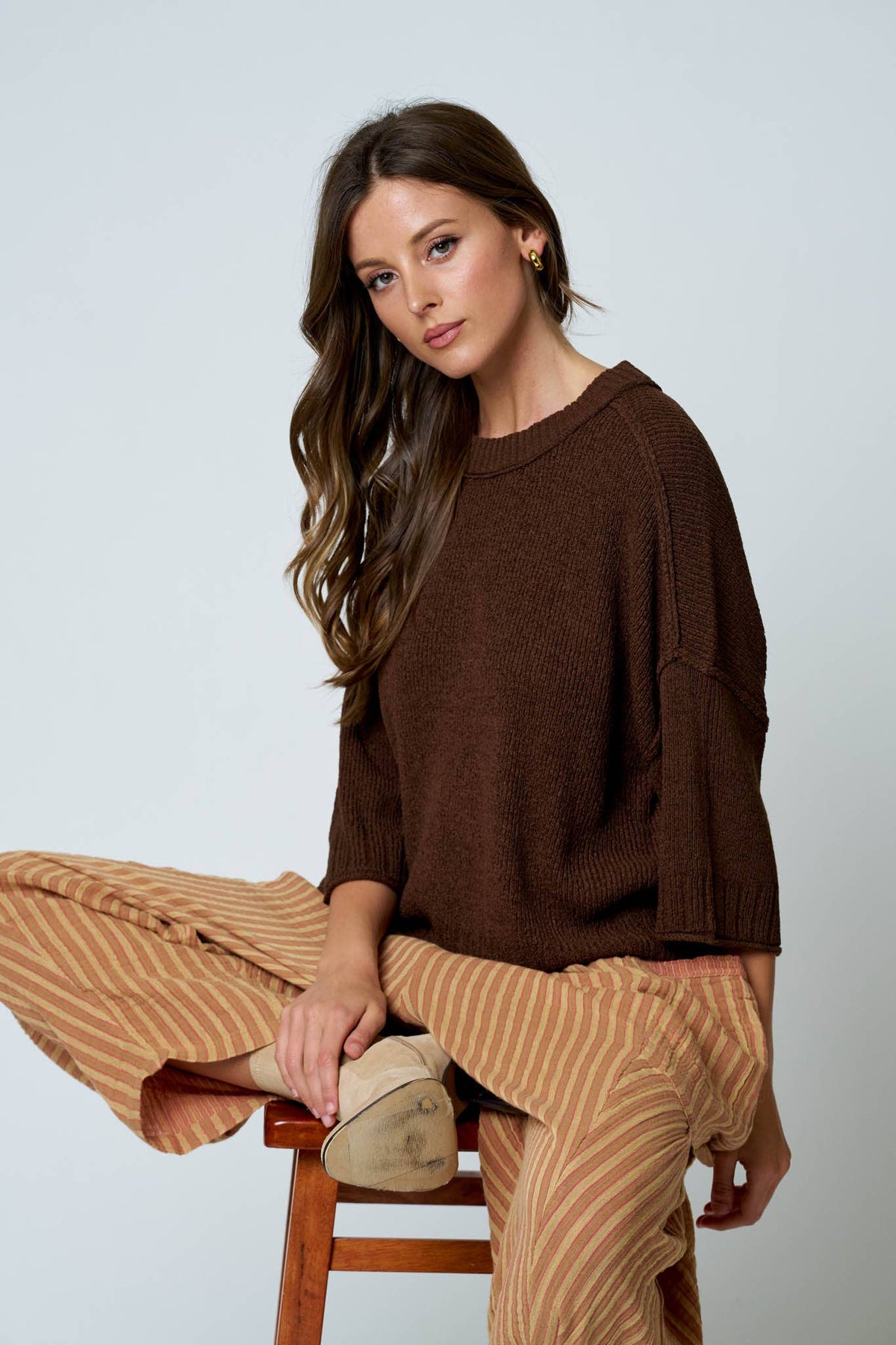 Exposed Seam Dolman Sleeve Knit Top