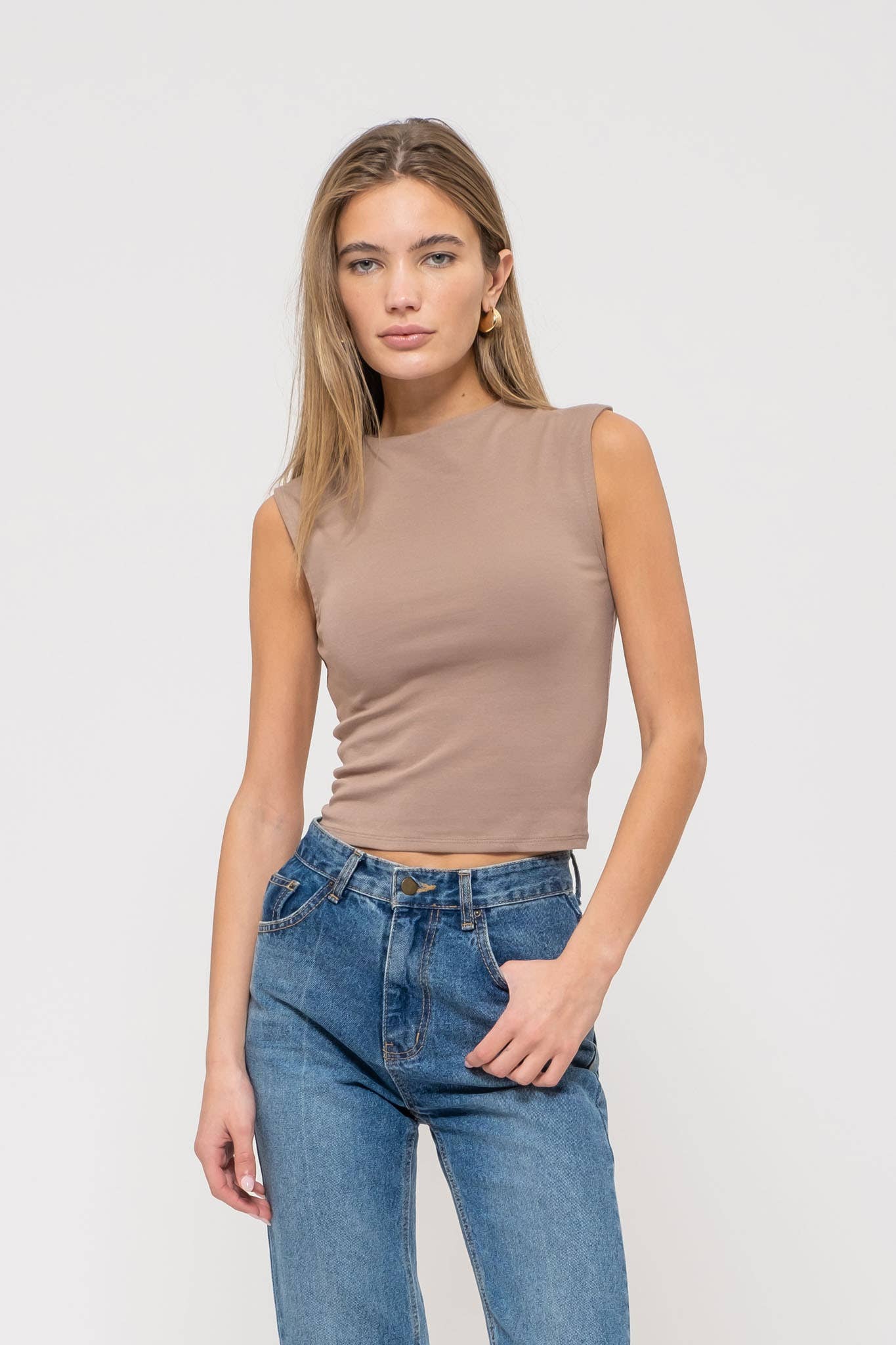 Mock Neck Sleeveless Top