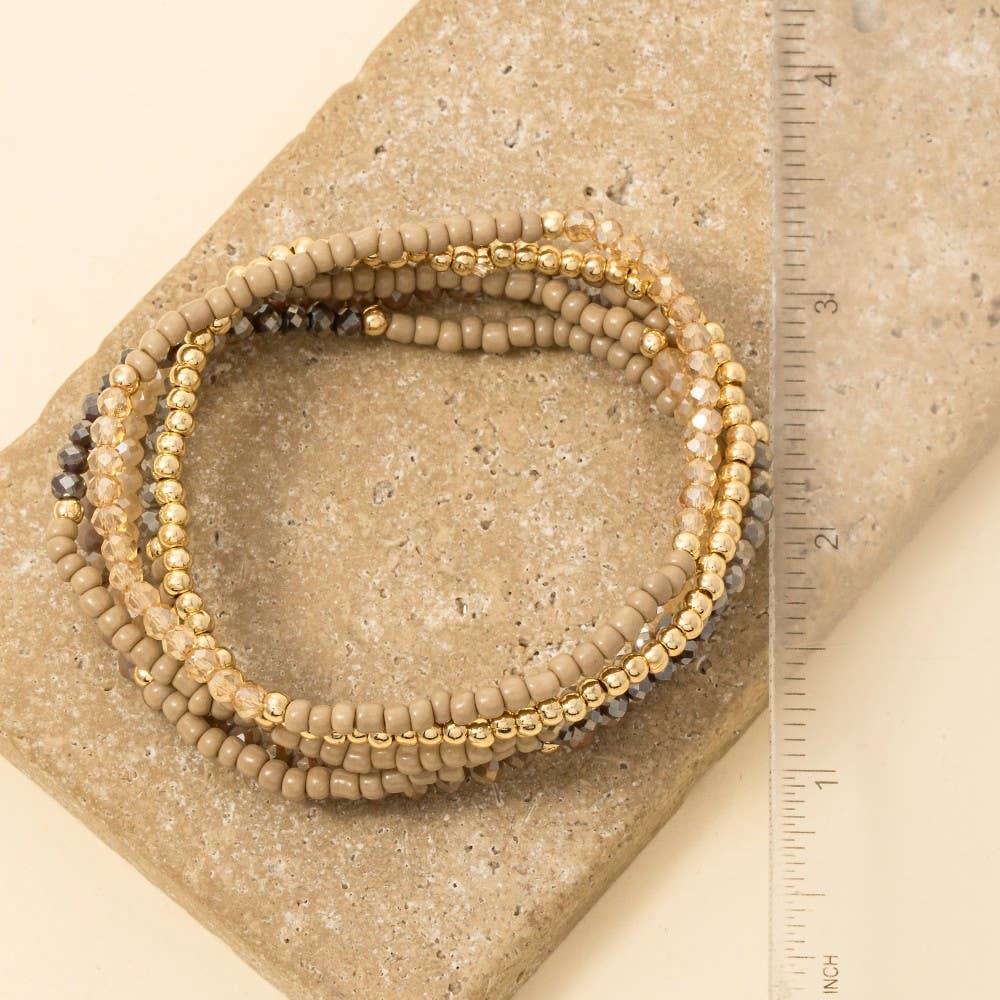 Mixed Faceted And Metallic Beaded Bracelet Set