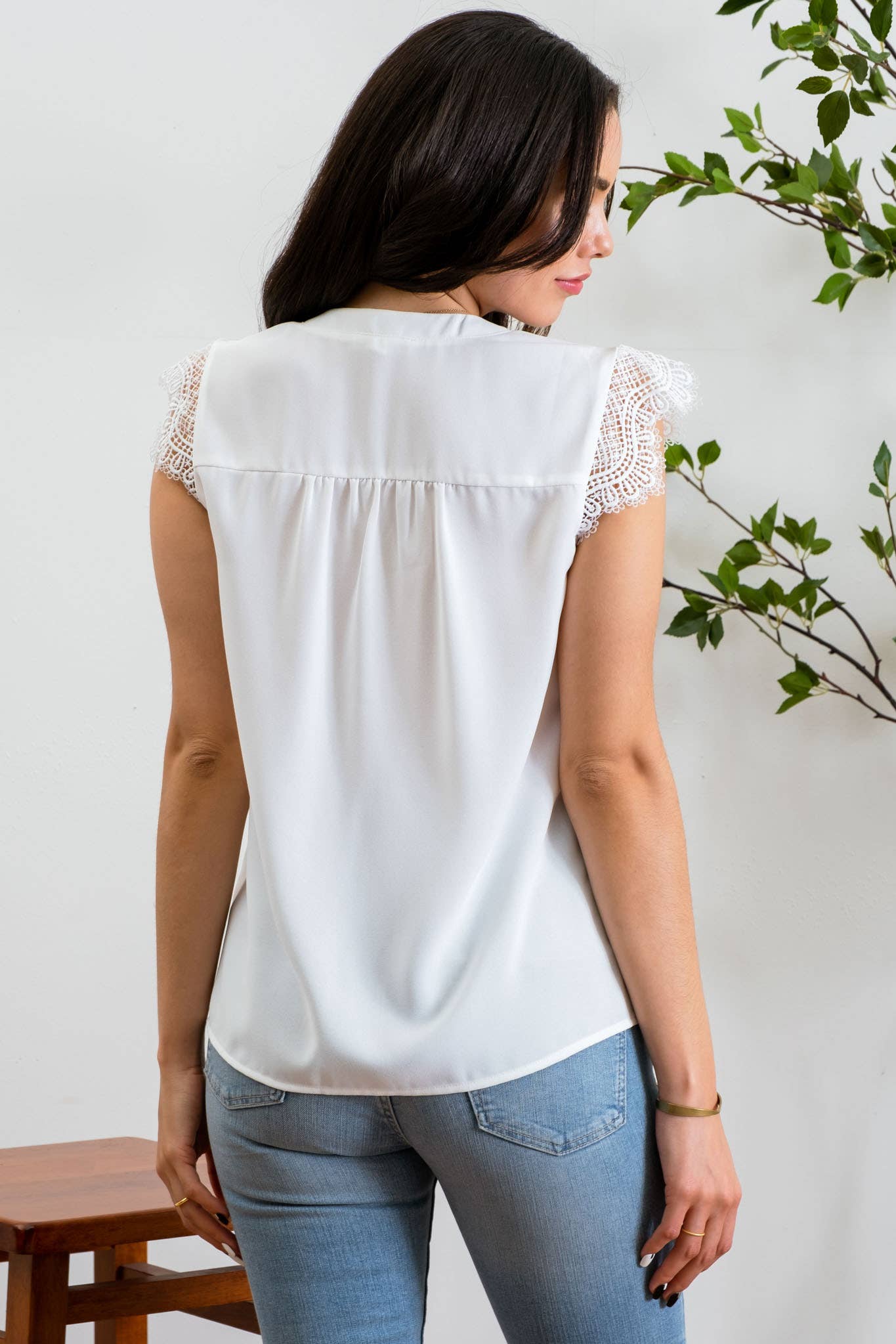 Lace Trim White Blouse