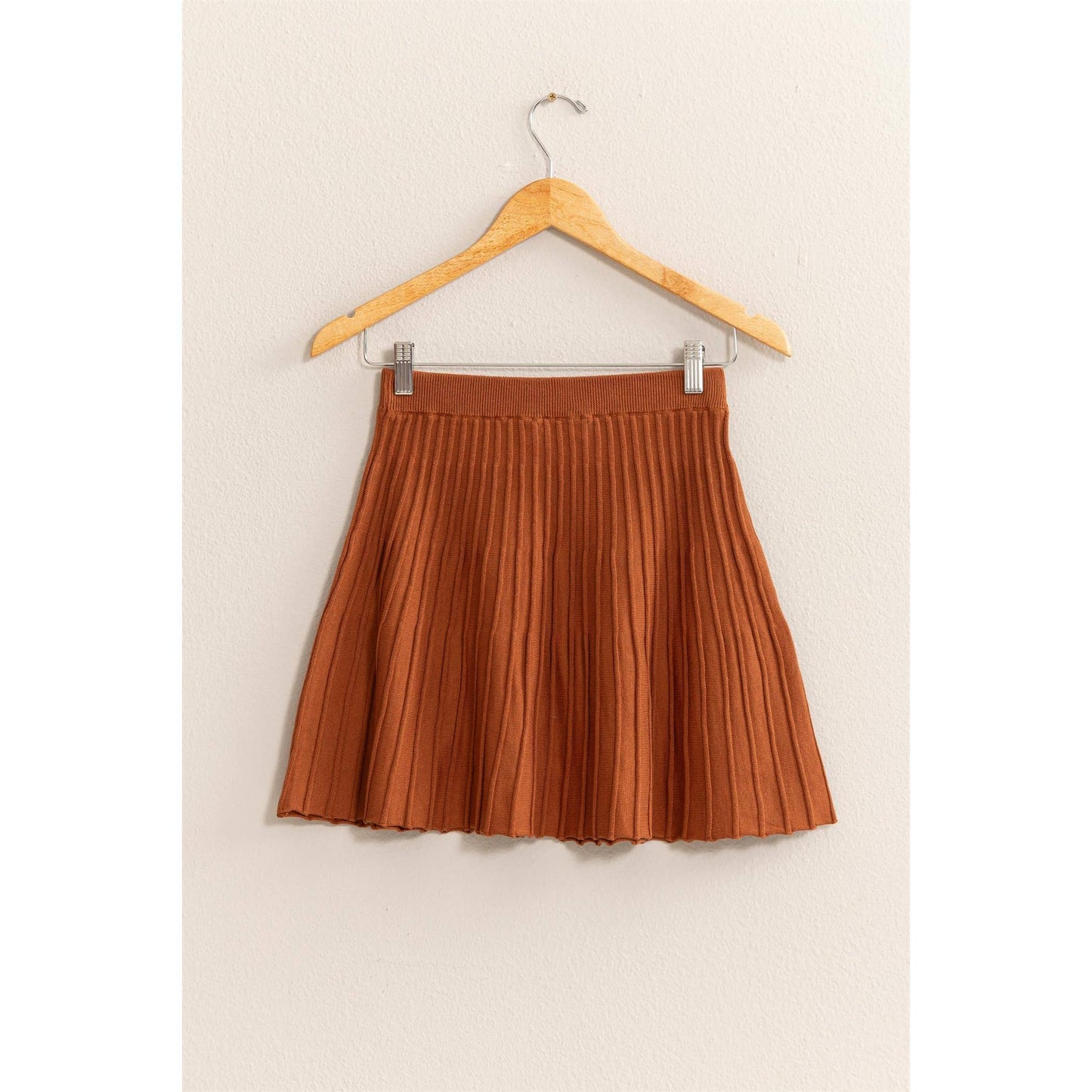 High Waist Knit Pleated Flare Skirt