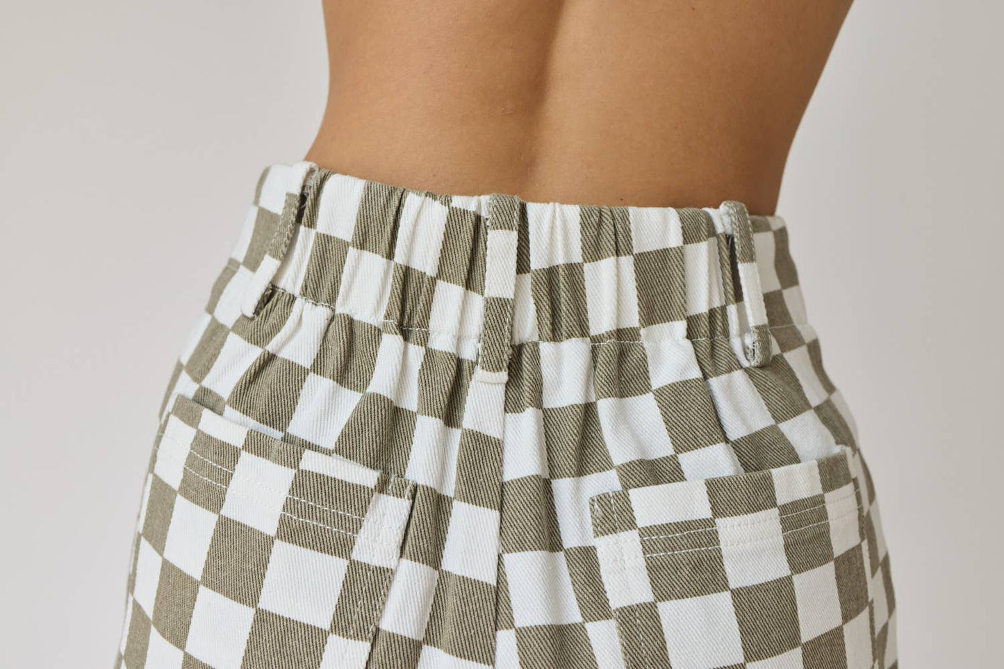 Red & White Checkerboard Frayed Hem Denim Shorts