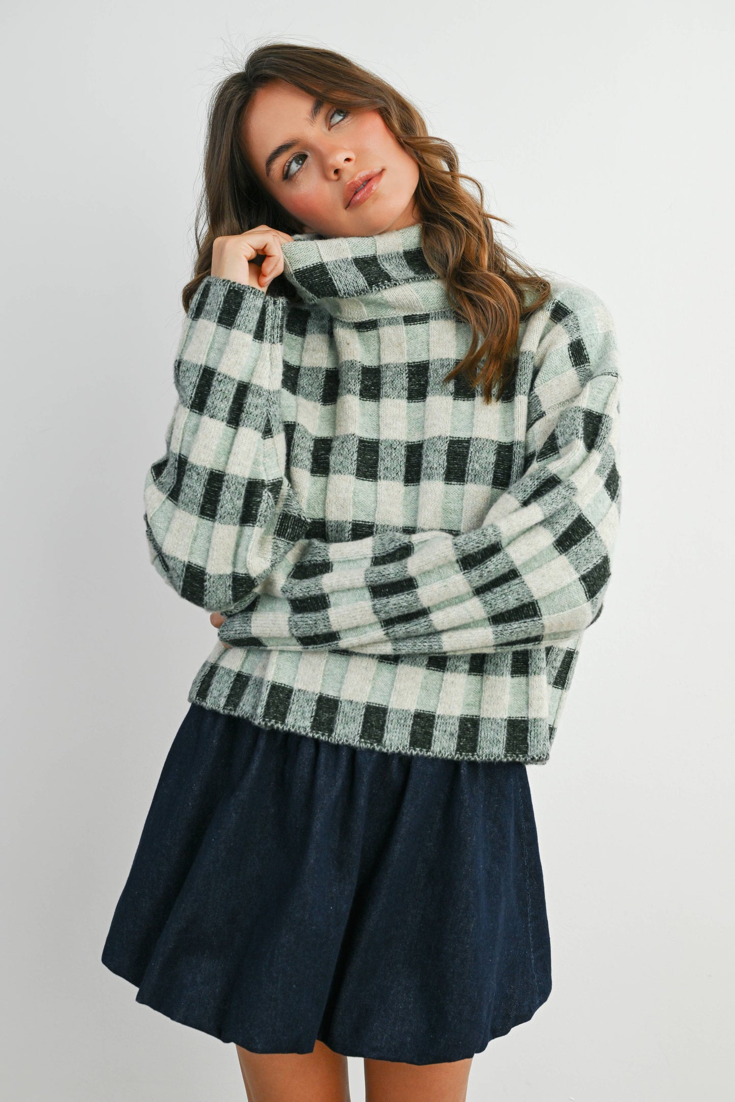 Fall Check Turtleneck Sweater