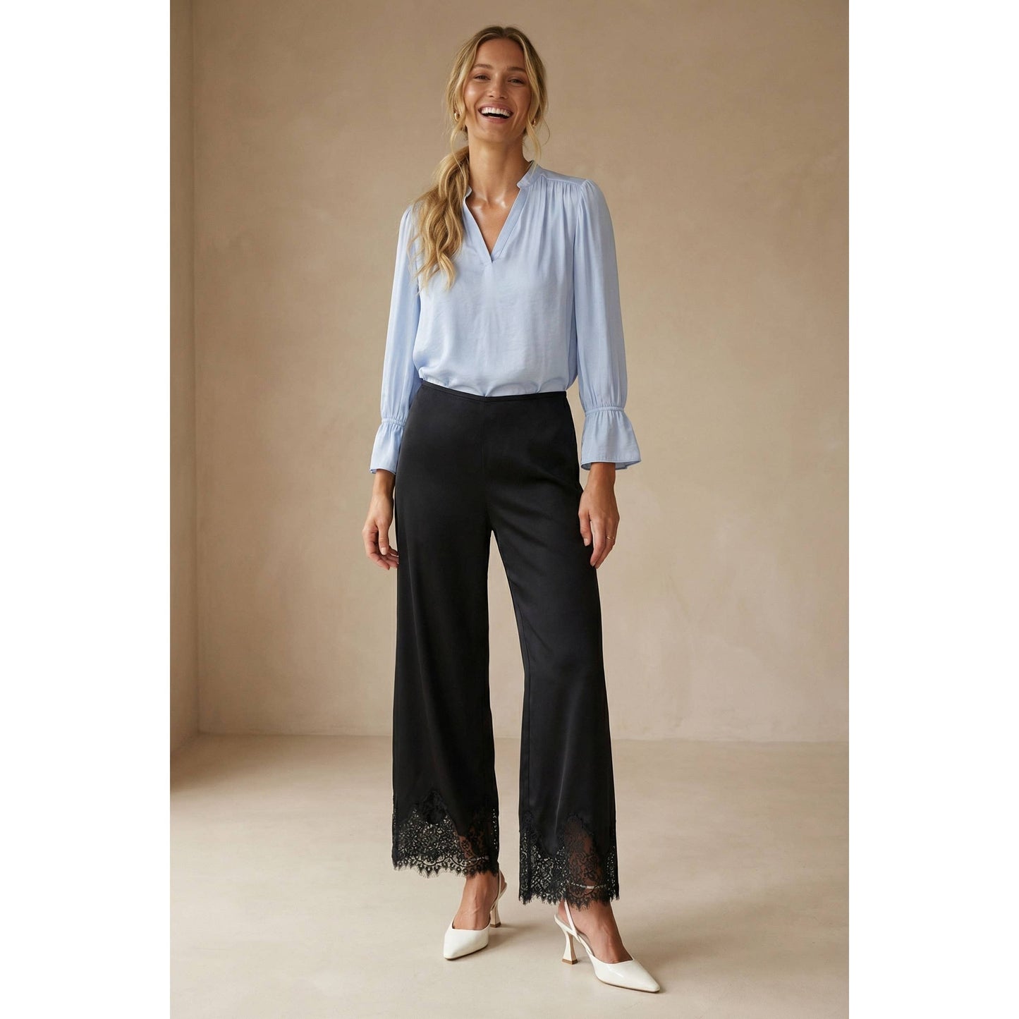 V-neck Blouse With Flared Cuffs