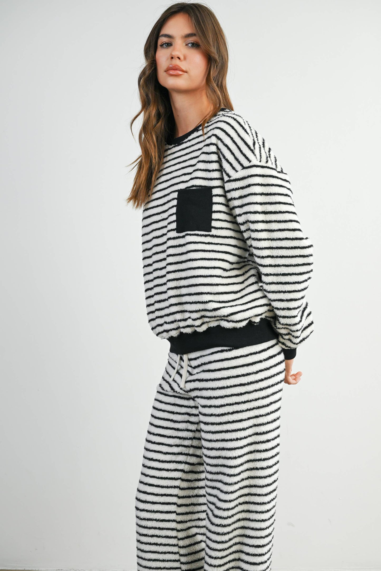 Striped Oversized Crewneck Long Sleeve Sweater and Pant Set