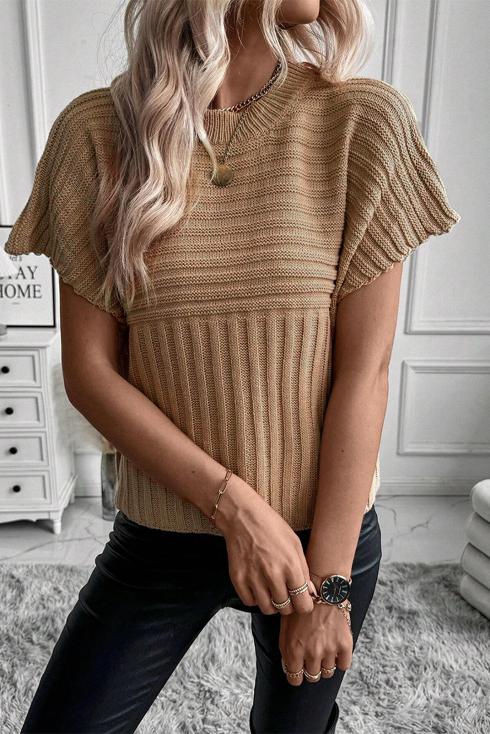 Ribbed Wide Sleeve Sweater Top