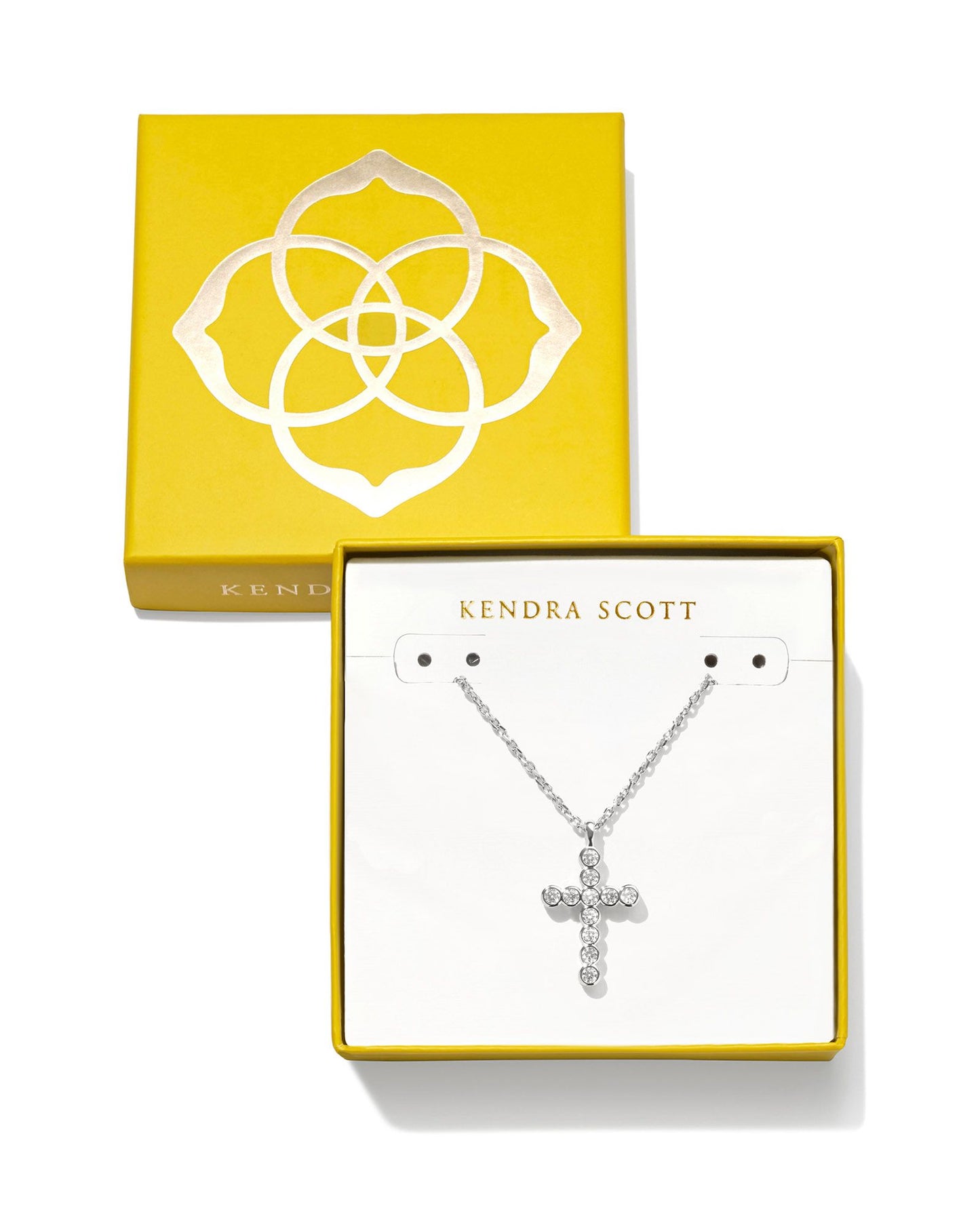 BOXED CROSS CRYSTAL PENDANT NECKLACE SILVER WHITE CRYSTAL