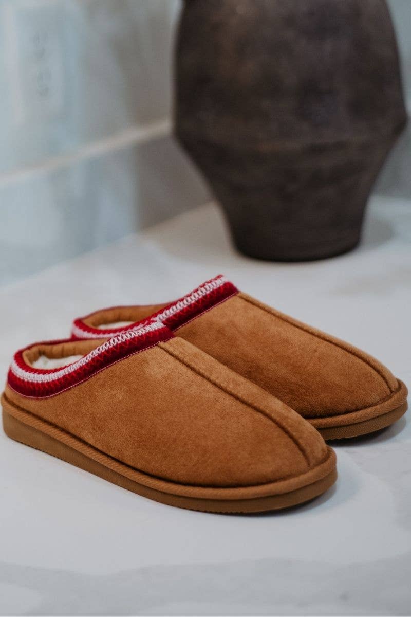 Chestnut Embroidered Women's House Slippers