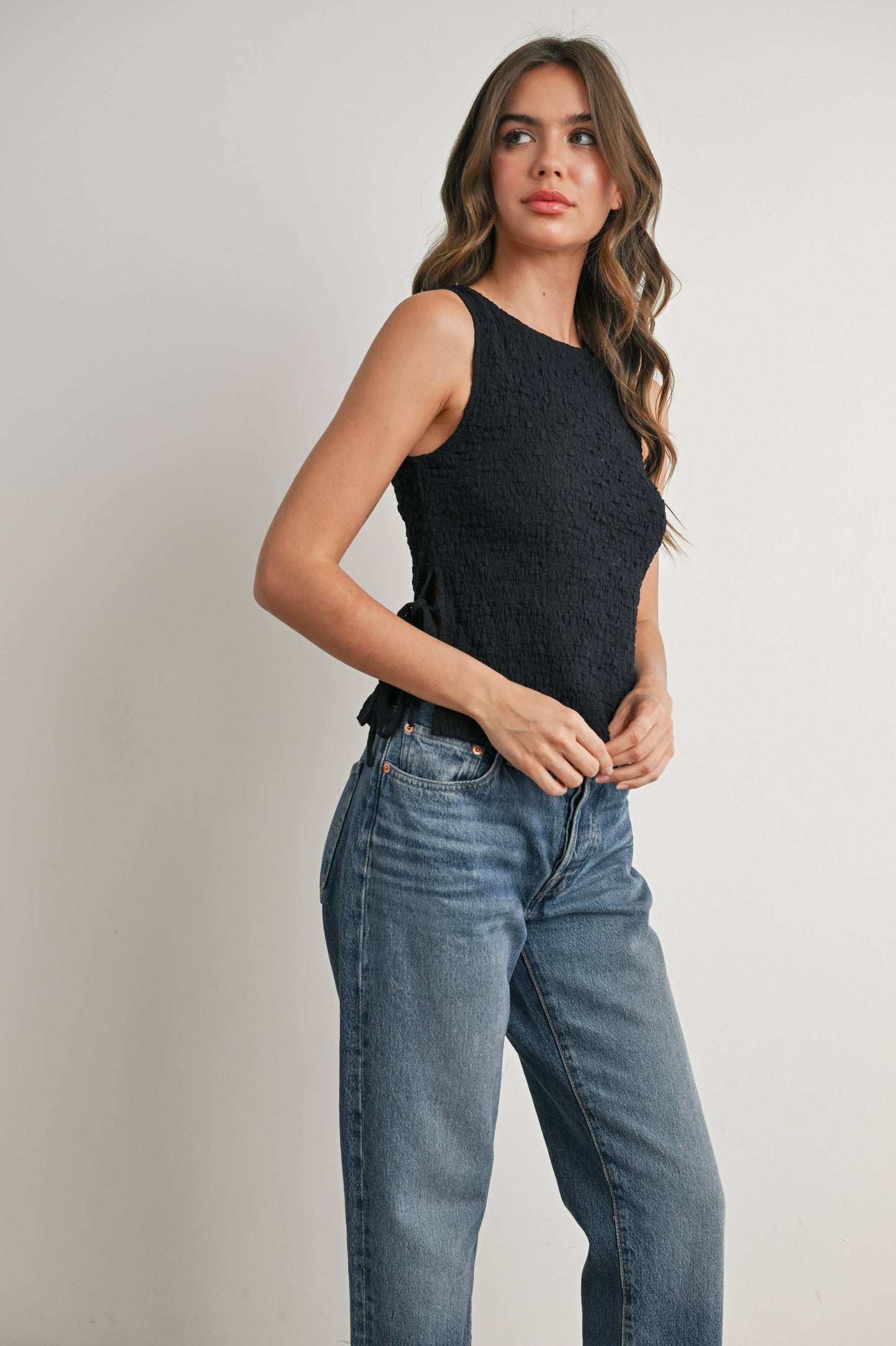 Crimson Texture Tie-Top