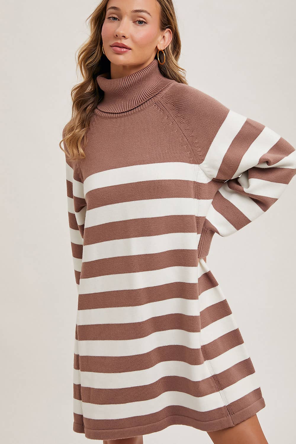 Striped Turtle Neck Knit Sweater Dress