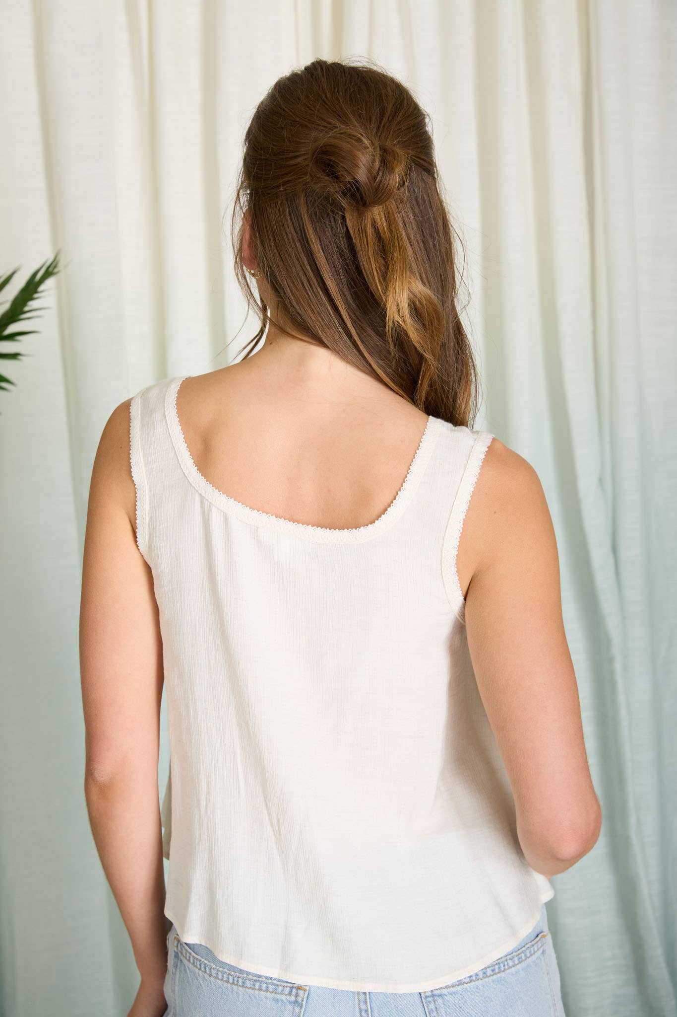 Linen Blend Button Down Top