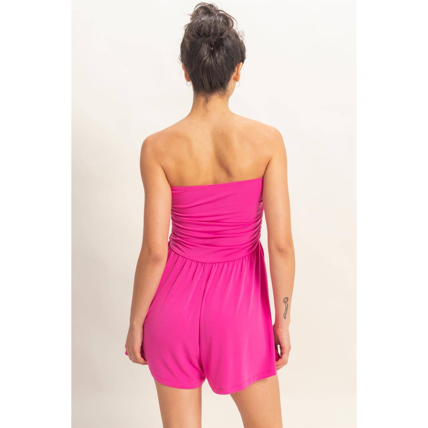 Strapless Shirred Waist Romper